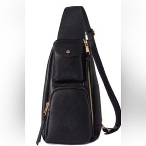 Poppy & Peonies En Route Sling Bag Black Vegan Leather!